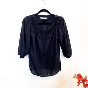 🍋 Trina Turk • Women’s Black Semi Sheer Blouse Top w/Neck Detail Size M